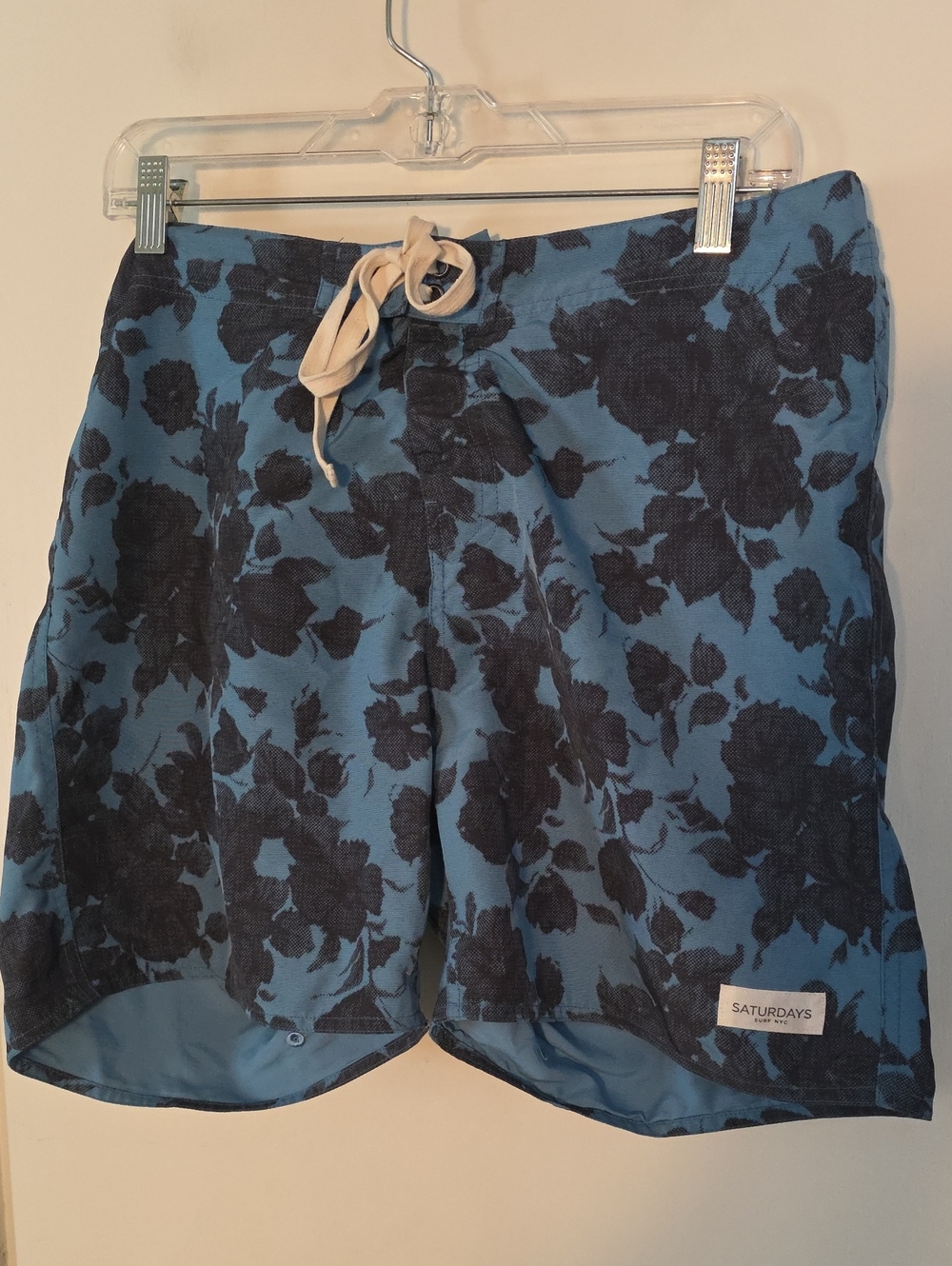 Saturdays Surf New York City Blue Floral Board Shorts 34W 5" Inseam Perfect Cond
